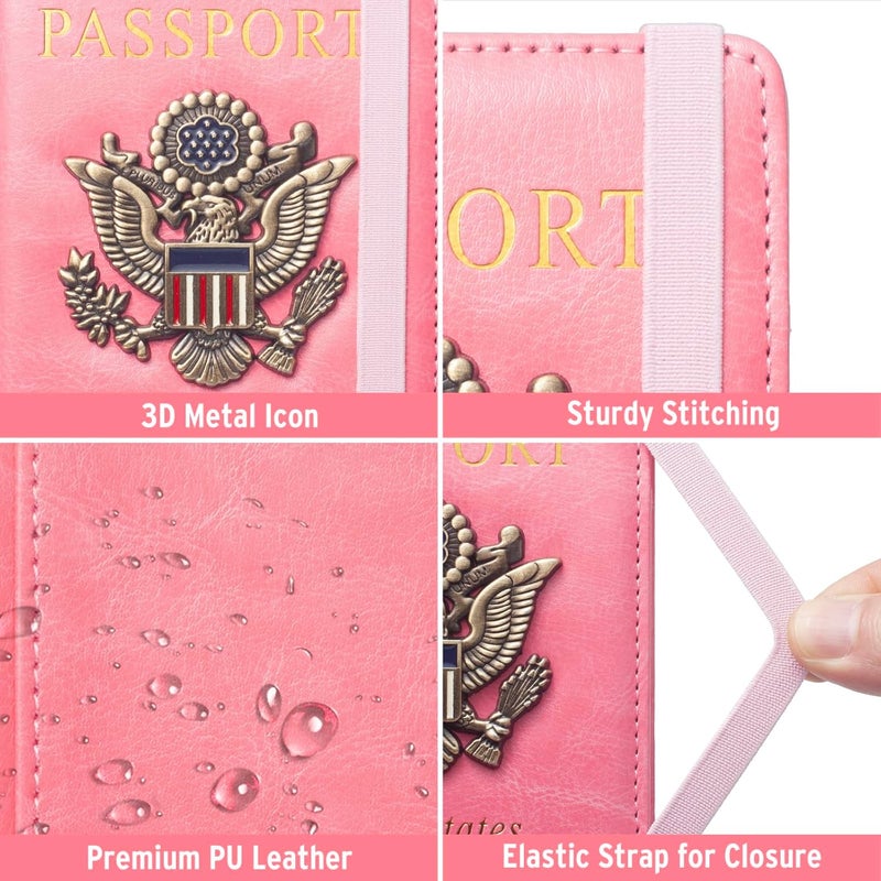 Coowayze Passport Holder for Travel Women, RFID Blocking Passport Wallet Cover Case, Waterproof Leather Travel Wallet, Document Protector for Traveling Accessories-Hot Pink - Image 5